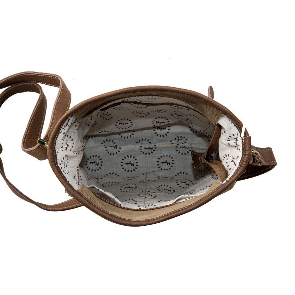 Myra Bag Handmade Patchwork Shoulder Bag Upcycled Canvas & Cowhide Leather - Picture 13 of 15